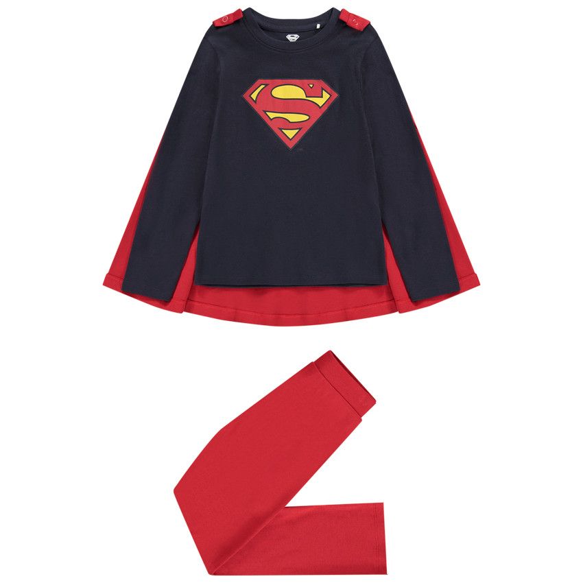 Pyjama 2 pièces en jersey print Superman Warner avec cape pour garçon - Rouge