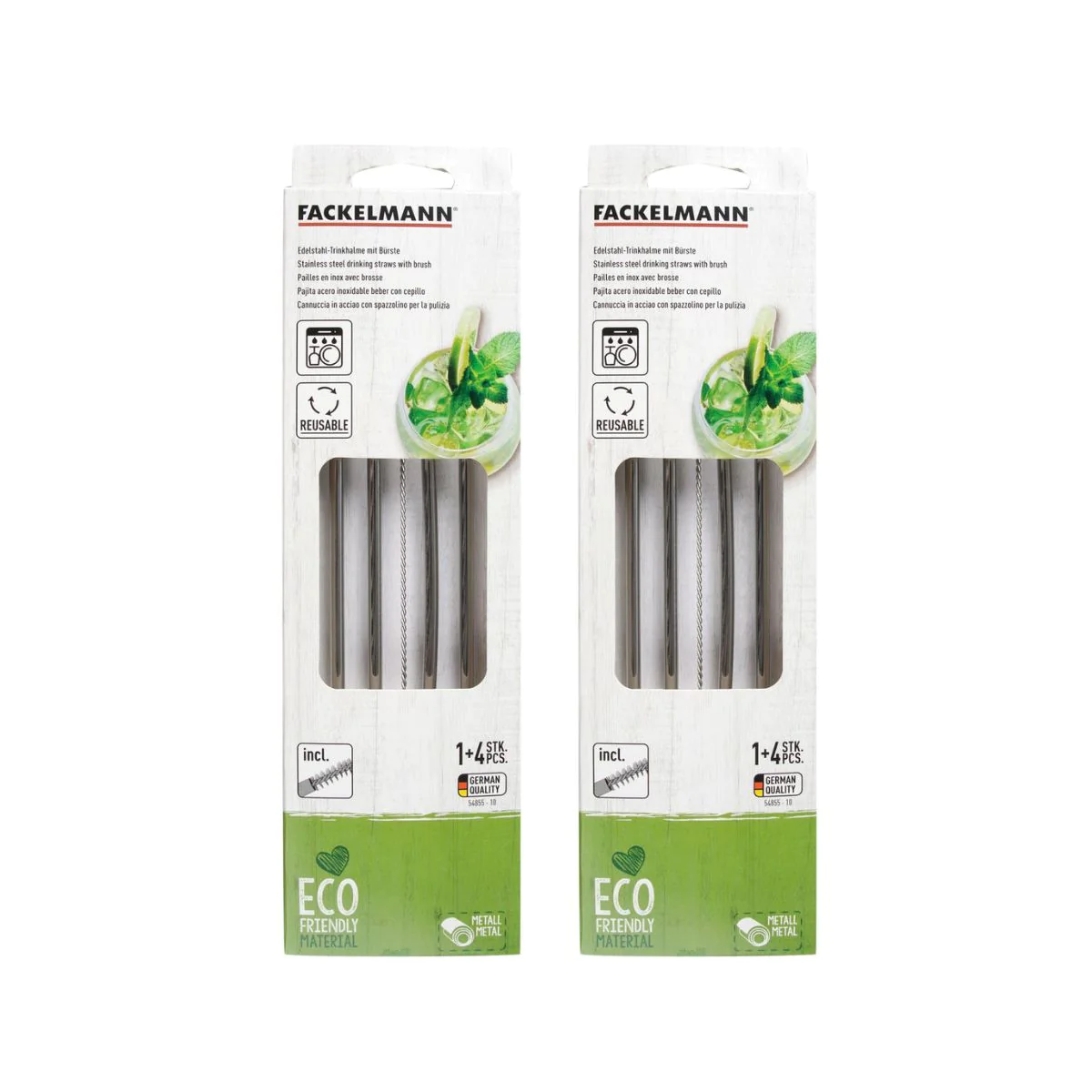 Lot de 8 pailles en inox avec 2 goupillons de nettoyage Fackelmann Bar