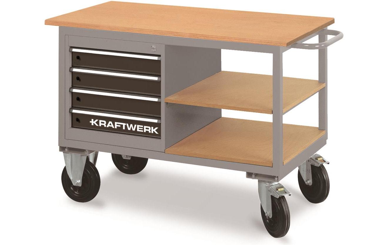 Rollwerkbank mit 4 Schubladen und 2 Ablageböden<br>Industry Storage Werkbank auf Rollen mit 4 Schubladen