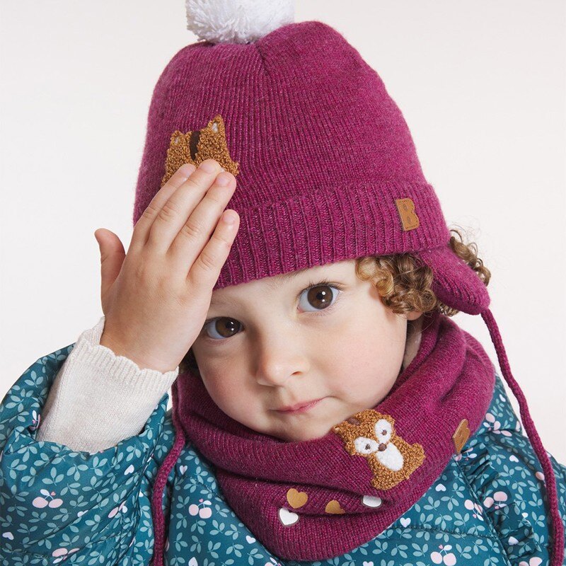 Bonnet maille tricot doublé polaire renard rose bébé fille Rose