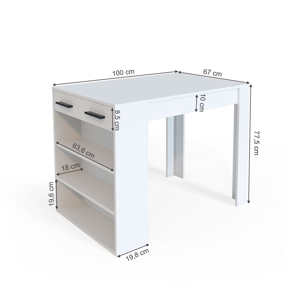Vicco Bartisch Esstisch Tisch Bistrotisch Essplatz Schublade Regal Bar Weiß
