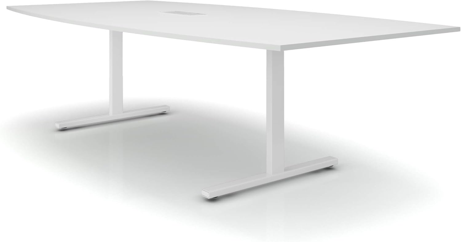Weber Büro Easy Konferenztisch Bootsform 240x120 cm Weiß mit Elektrifizierung Besprechungstisch Tisch, Gestellfarbe:Weiß