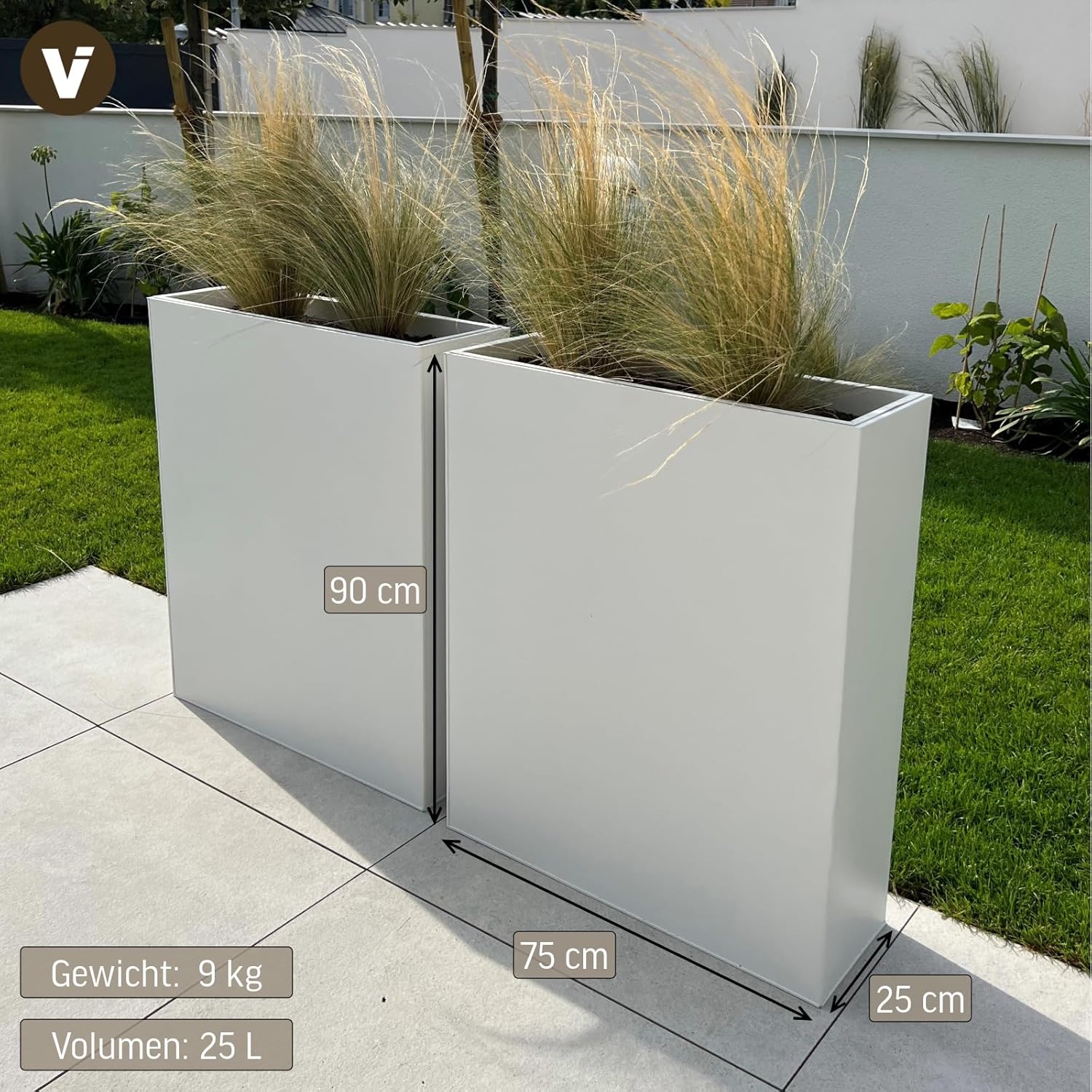 VIVANNO Pflanzkübel Raumteiler Sichtschutz Premium Stahlblech Weiß ELEMENTO 75x90x25