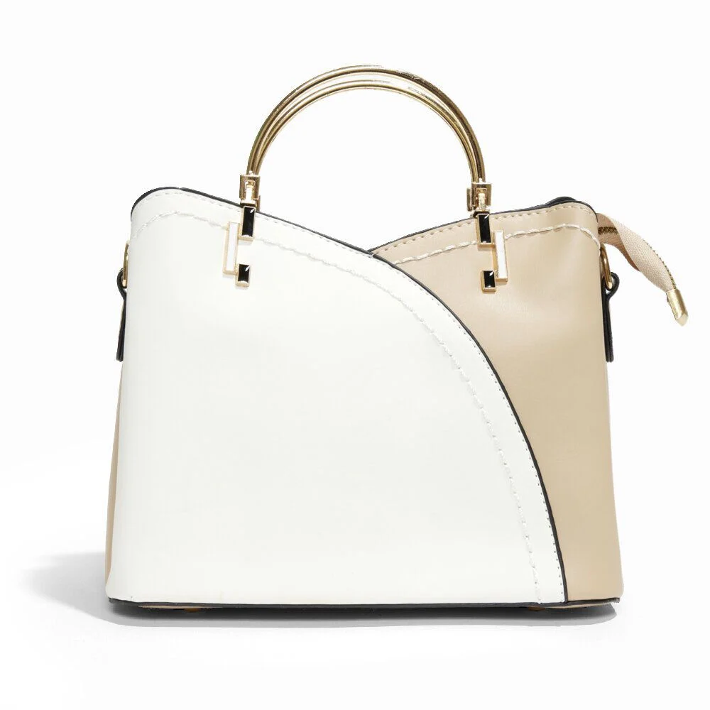 Sac à main simili bicolore anse doré et bandoulière 23x11xH19cm - 2 modèles beige ou bleu