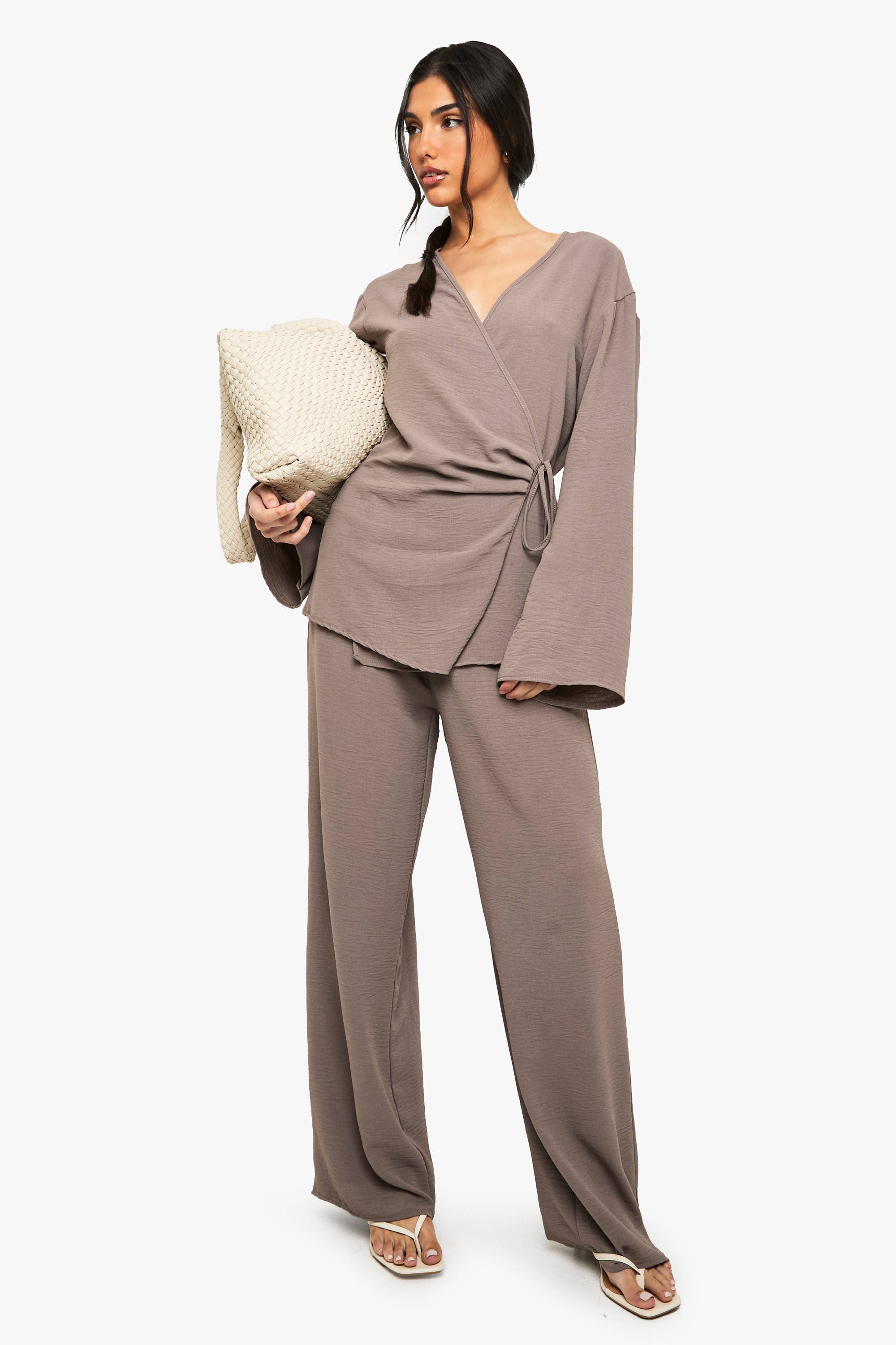 boohoo Pantalon tissé à taille élastique et jambes larges