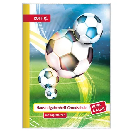 Roth Klipp&Klar Grundschulaufgabenhefte mit Tagesfarben, A5, 1 Woche 2 Seiten, Fußball