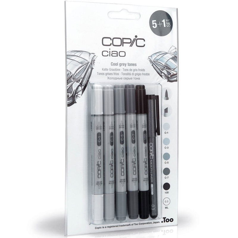 Copic Marker Ciao Set, kalte Grautöne, 5+1 Stück, assortiert