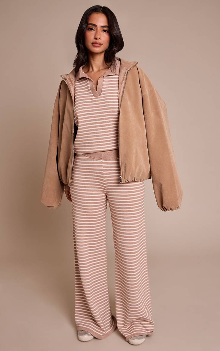 Beige Synthétiquell Tricoté Petite À Col Rayé