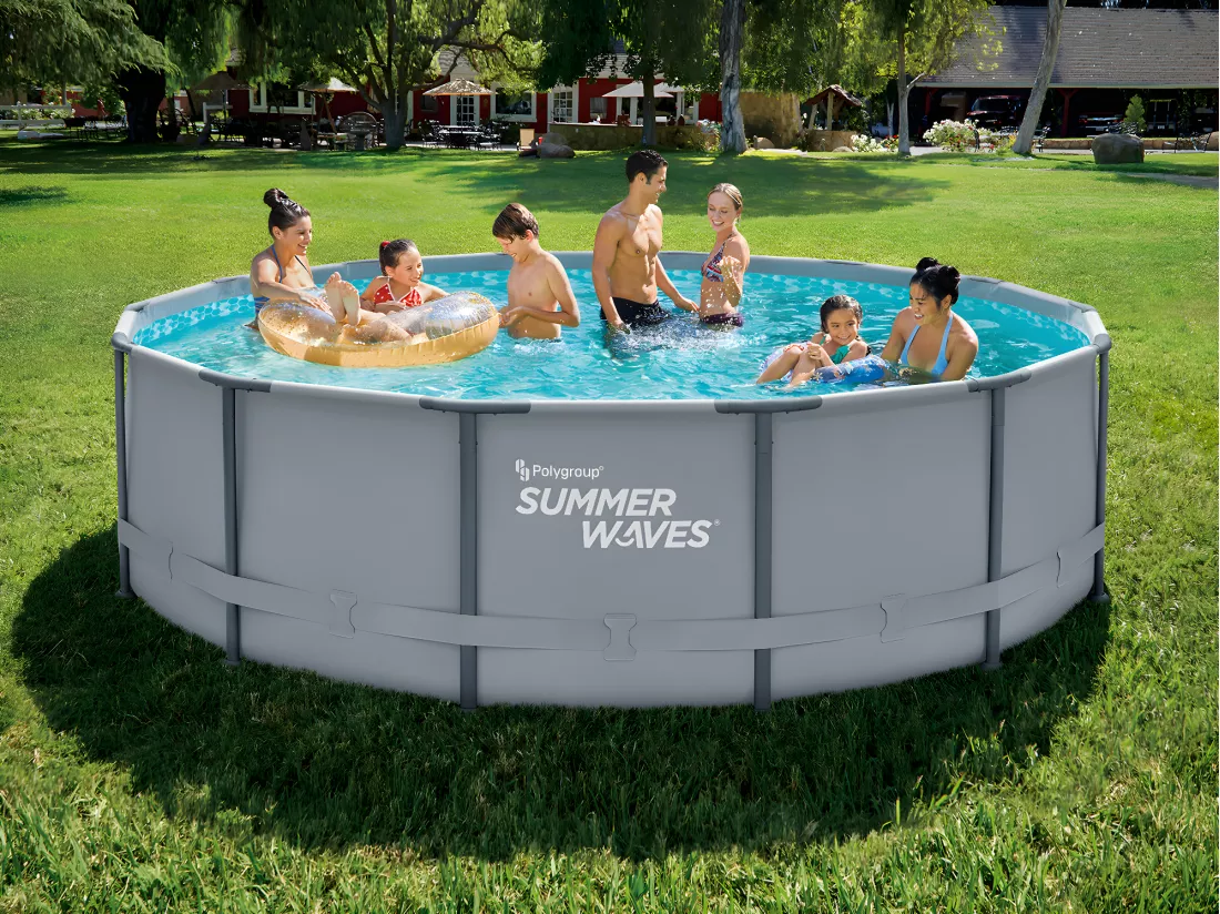 Piscine tubulaire ronde grise avec pompe filtrante à cartouche - D427 x H107 cm - NISOKA