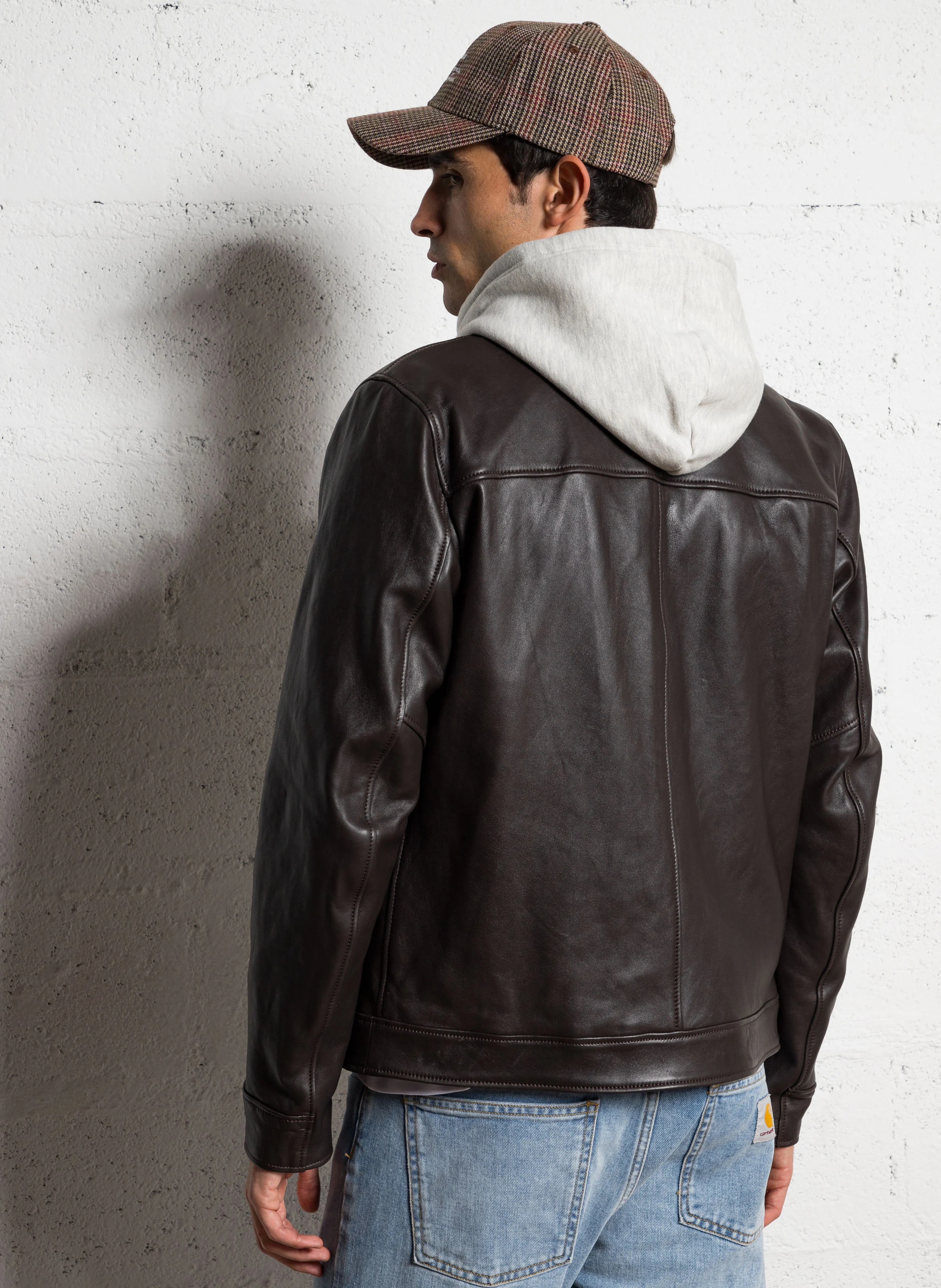 BIKE - Blouson col rond en cuir | Marron