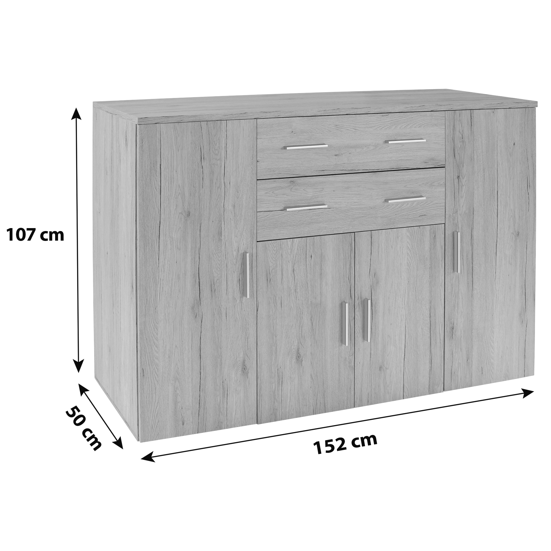 Kommode - Artisan Eiche - mit Übertiefe - 152 cm