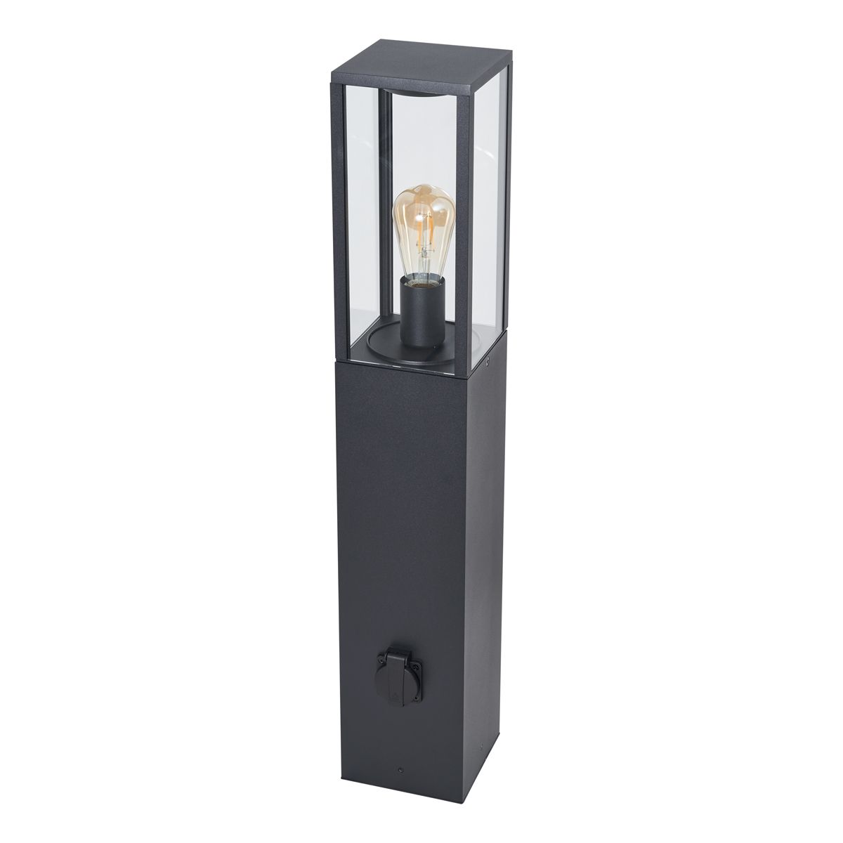 Moderne staande buitenlamp zwart 80cm met stopcontact IP44 - Charlois