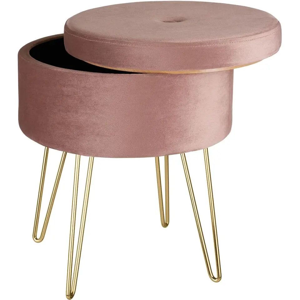 tectake Hocker Ava gestoffeerd in fluweellook 300kg met opbergruimte, Roze