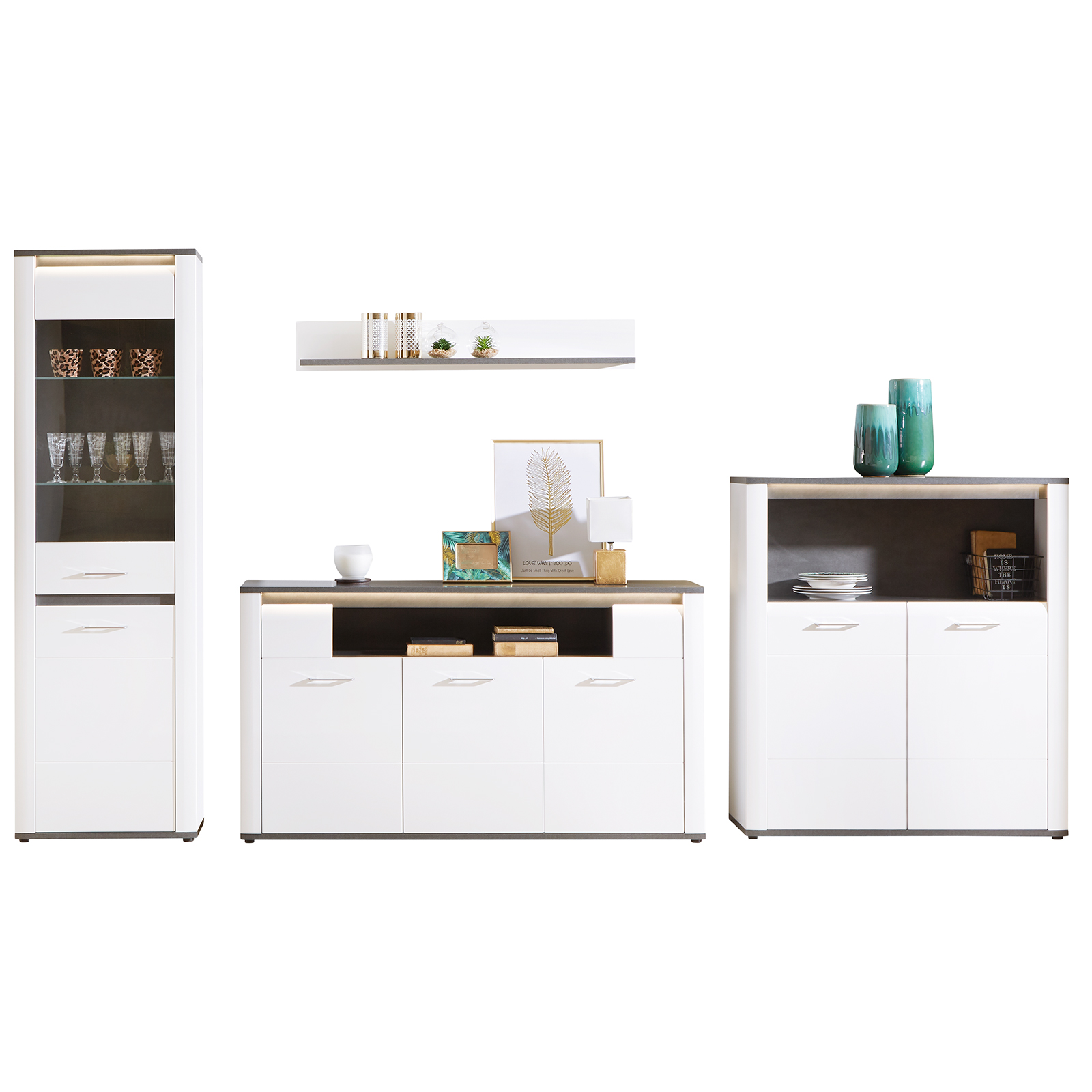 Luca Bessoni Sideboard ALASSIO - weiß-Hochglanz - Matera dunkel - 156 cm