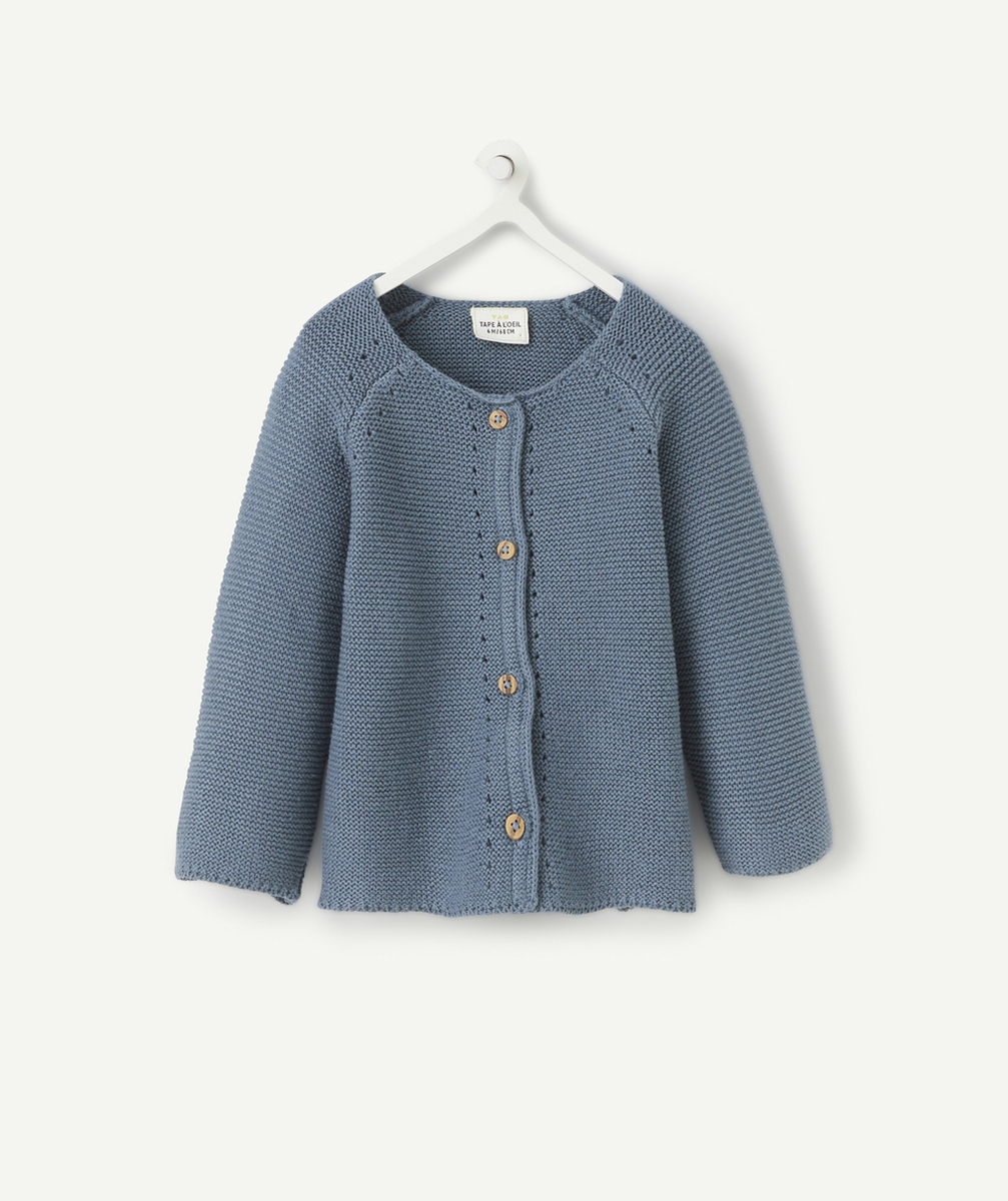 CARDIGAN EN MAILLE BLEU GRIS BÉBÉ FILLE