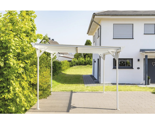 Enkele carport WESTMANN plat dak 6 mm dubbelwandige polycarbonaatplaten 15 m² incl. regengoot 305 x 503 cm wit