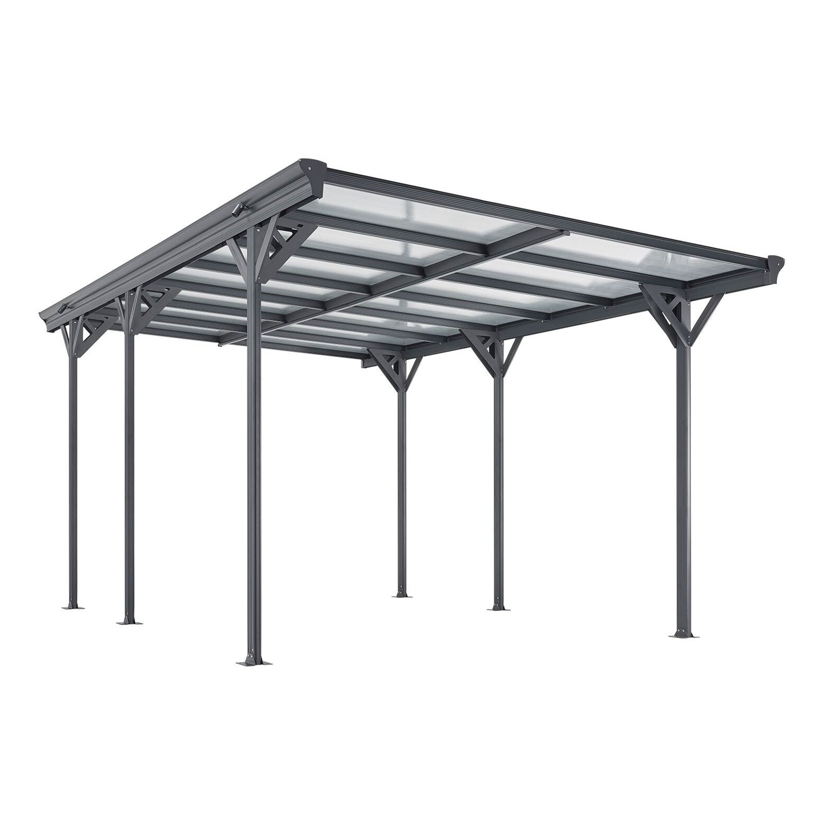 Juskys Carport mit Flachdach 5x3 m – freistehende Überdachung aus Aluminium mit Doppelstegplatten