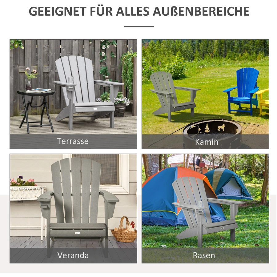 Outsunny Gartenstuhl mit Becherhalter grau