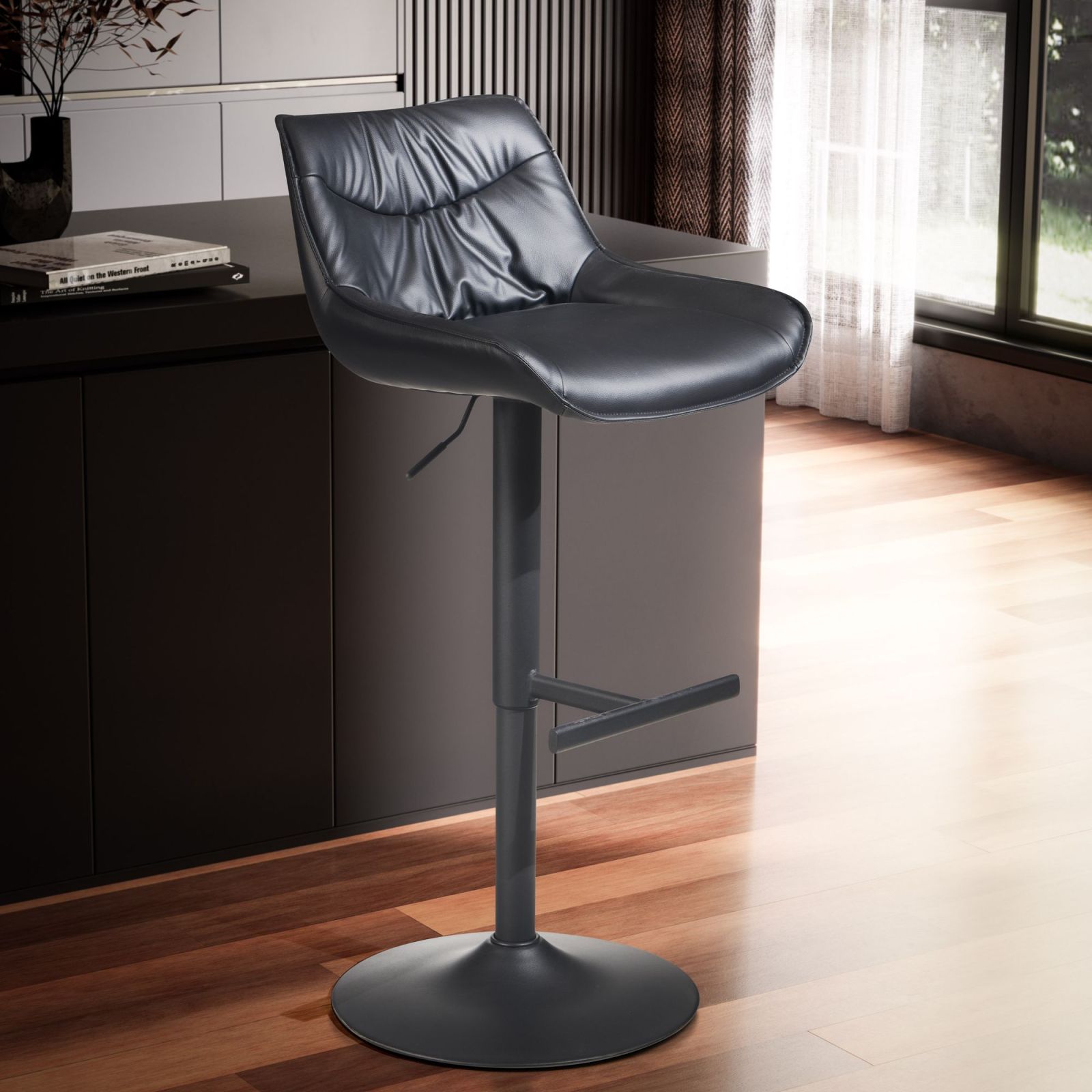 Barhocker - schwarz - Kunstleder - höhenverstellbar