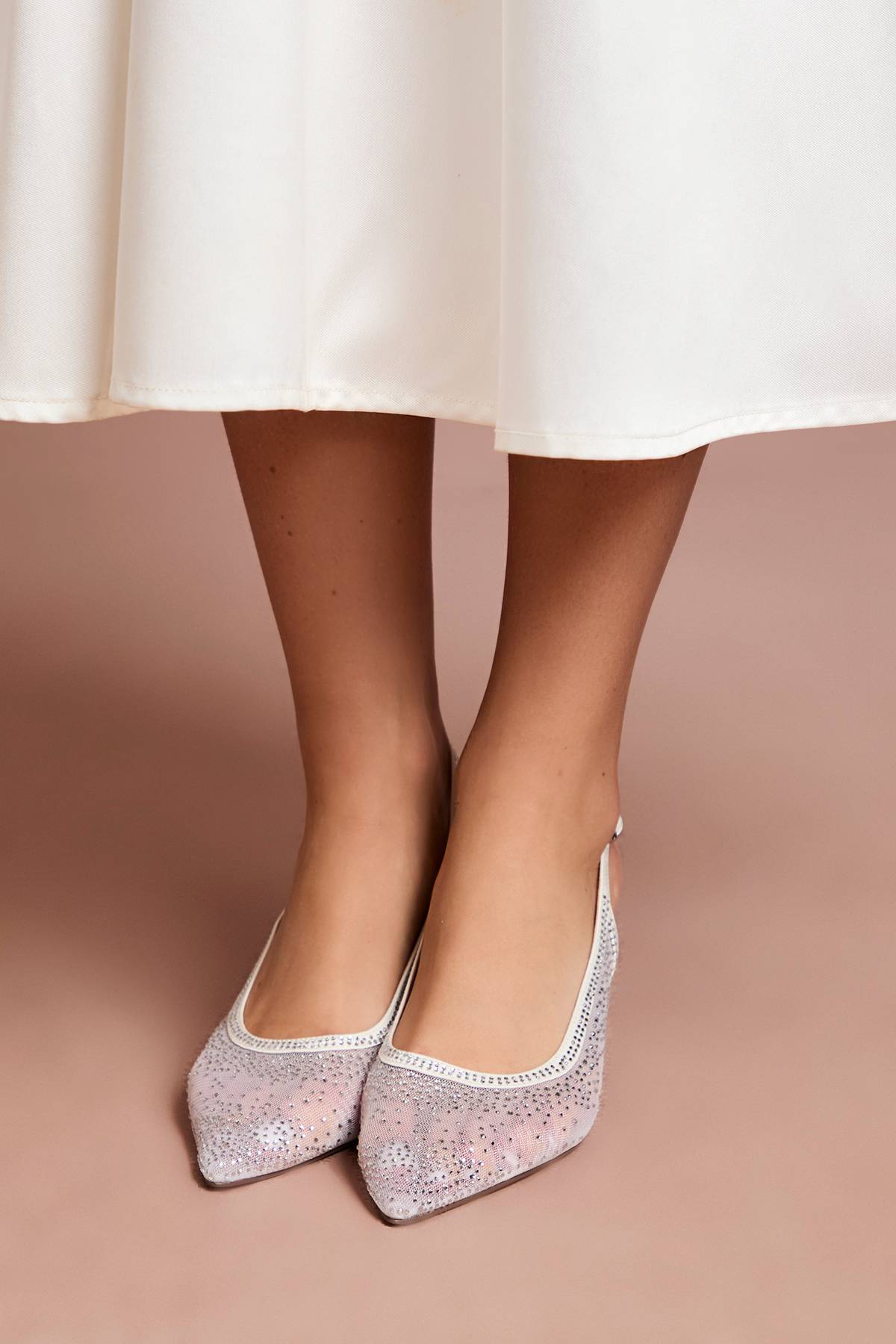 Coast Escarpins de Mariée Sara en Maille avec Strass et Talon Chaton à Bride Arrière