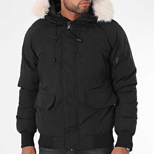 Veste Bomber Capuche Fourrure Noir