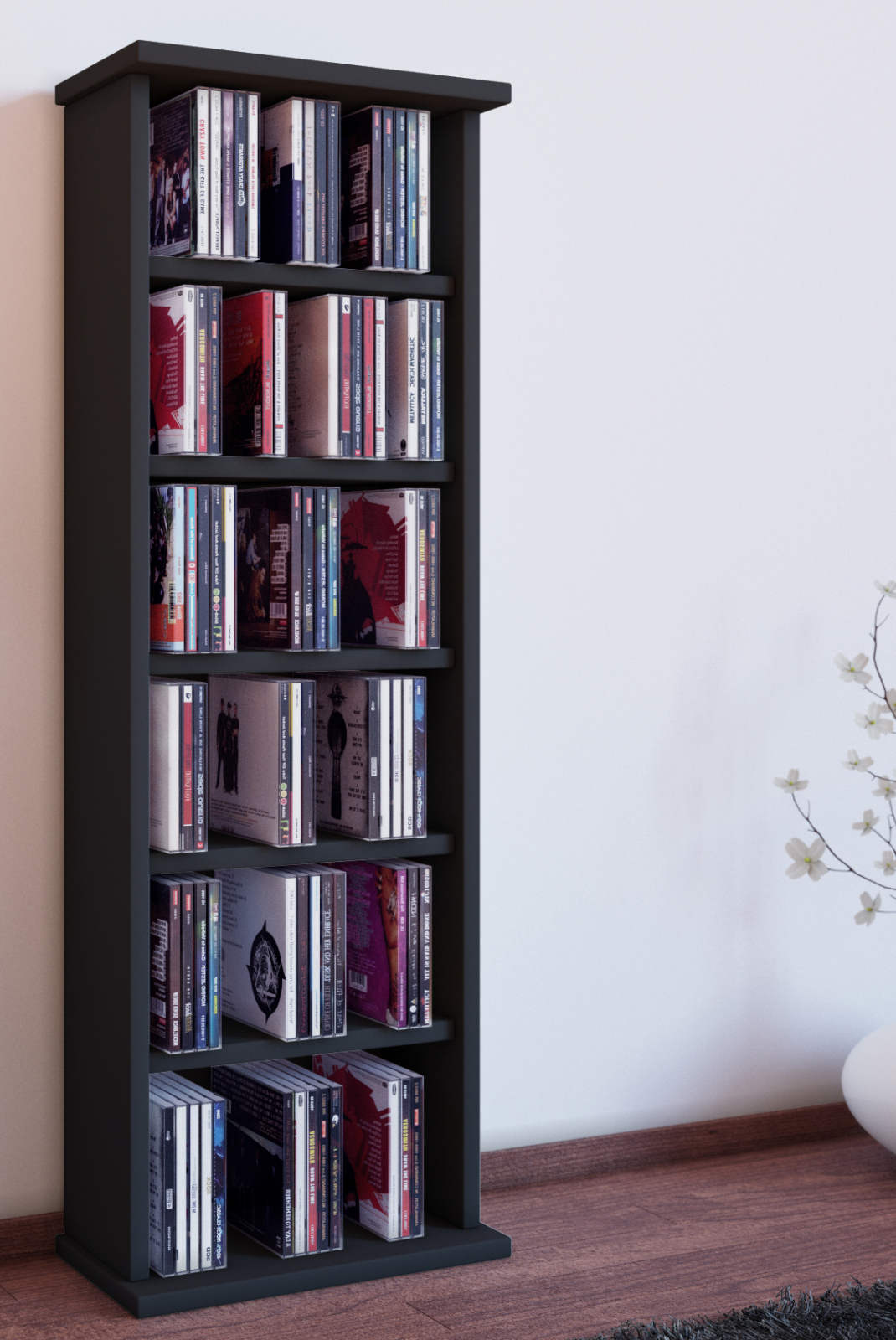 CD-Regal - schwarz - 31 cm breit - für 150 CDs