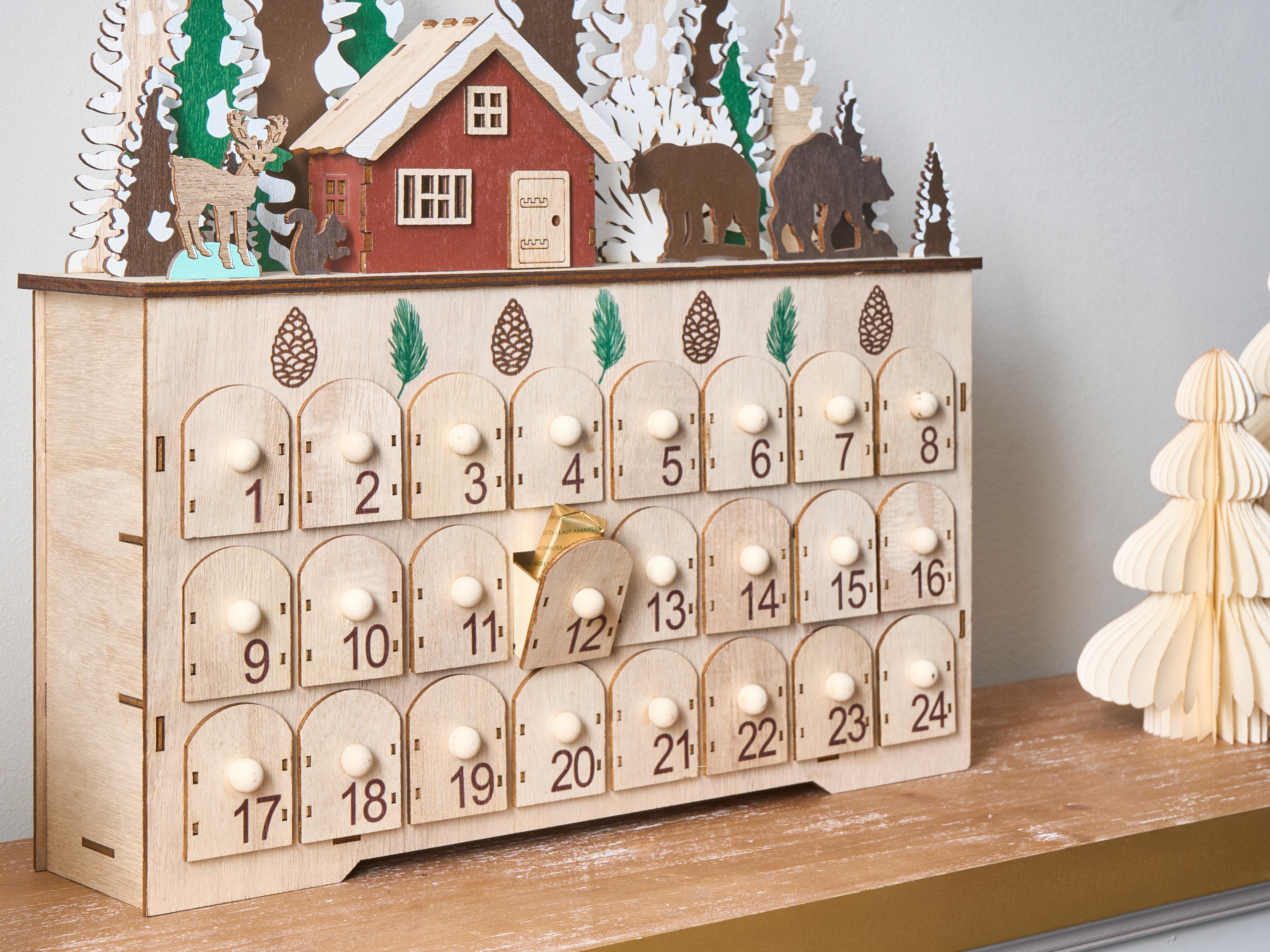 Kerstdecoratie LED HELIN Adventskalender 33 cm Lichtbruin