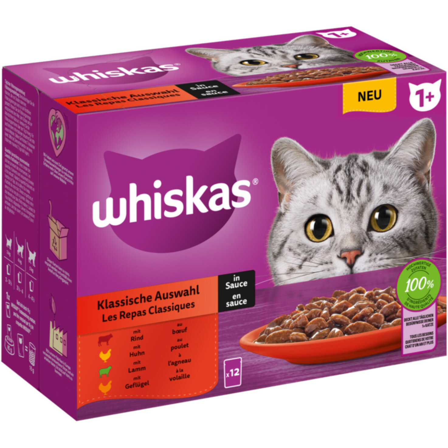 Whiskas Katzenfutter in Sauce Klassische Auswahl 1+ 12x85g