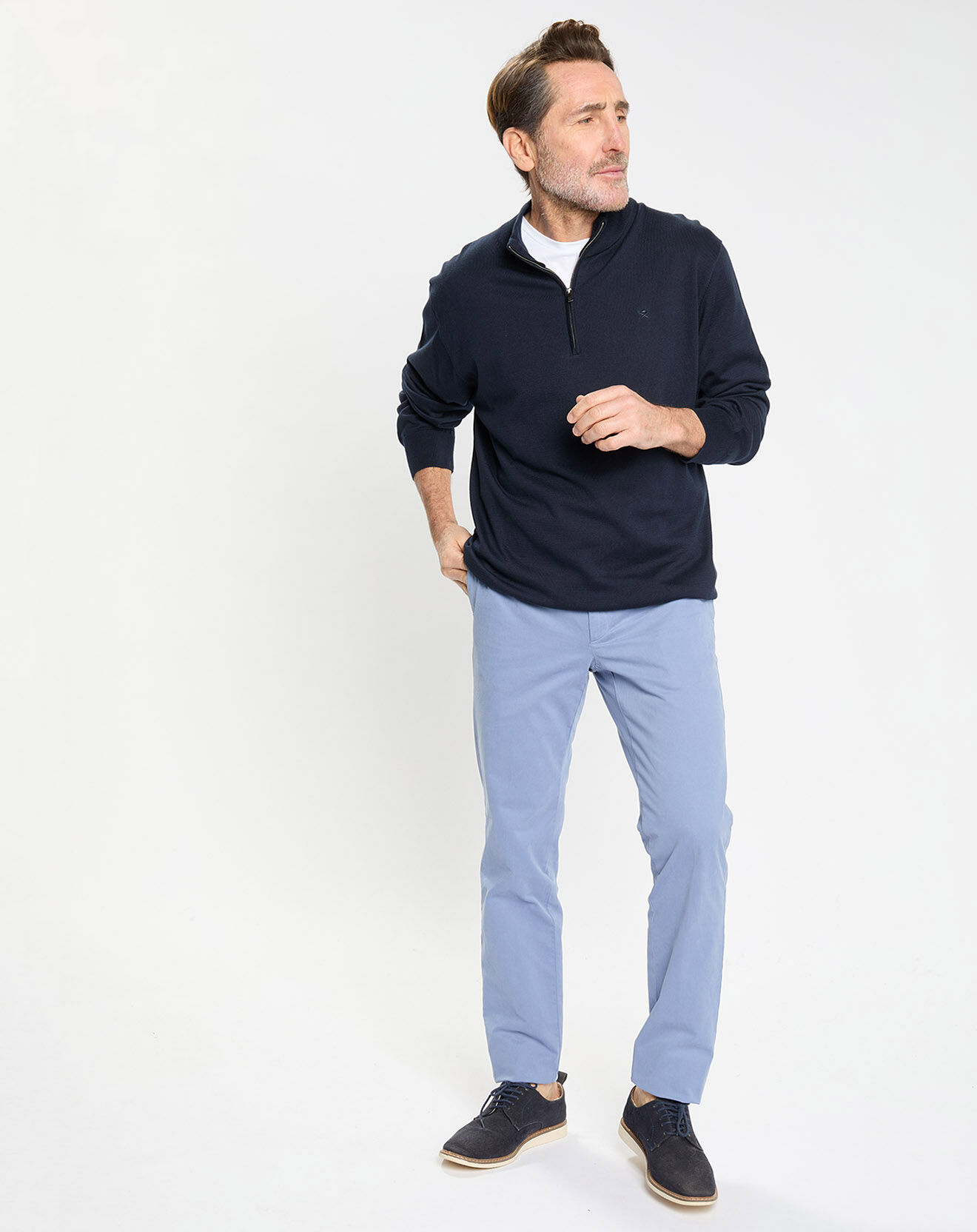 Hackett London Pull en Coton & Soie col camionneur bleu foncé