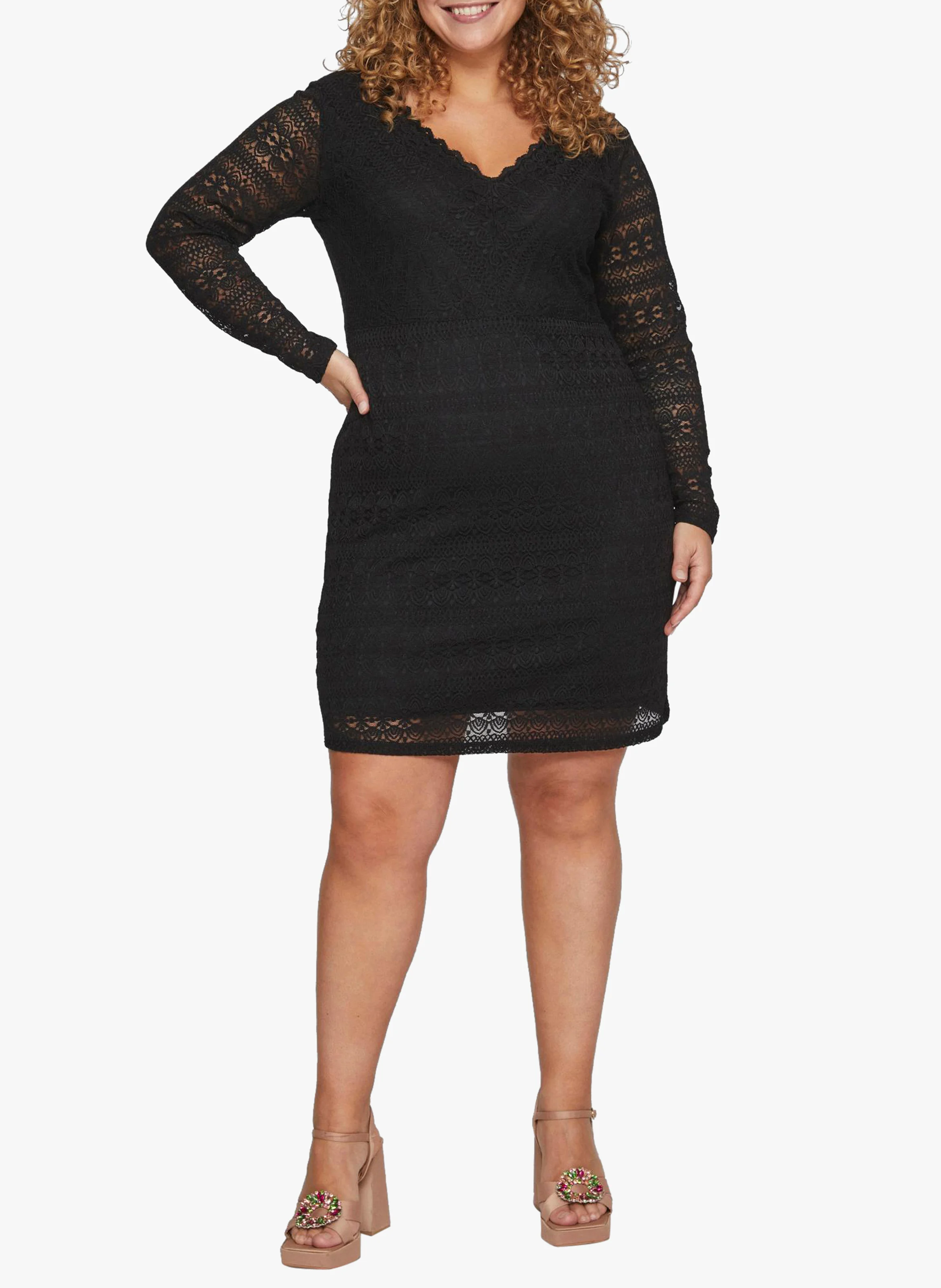 CHIKKA - Robe courte col V en dentelle| Noir