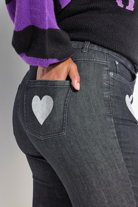 Jeans, Straight Fit, Glitzer-Herzen, 5-Pocket