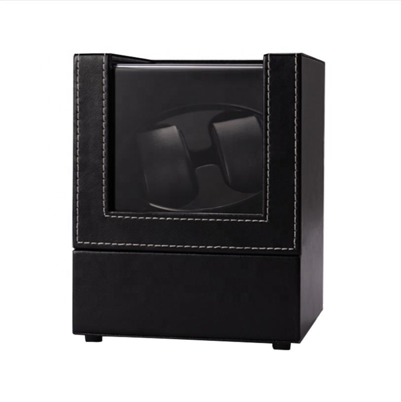 Automatische Leder Uhrenbeweger Box Rotierendes Uhren Gehäuse für 2 Uhren - Schwarz