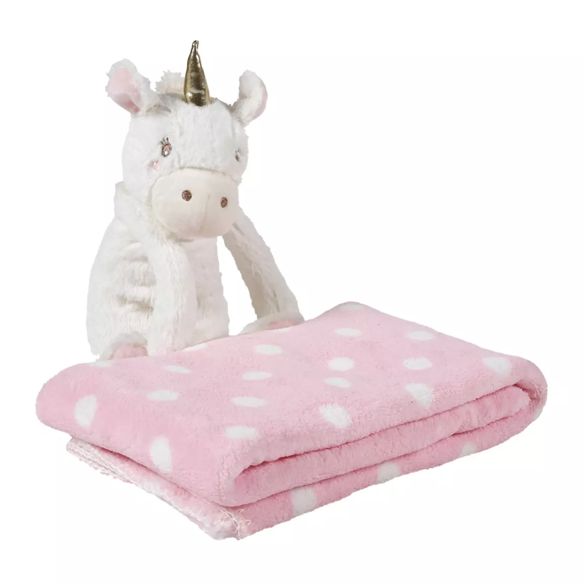 Plaid enfant doux (90 x 75 cm) et peluche Licorne Rose