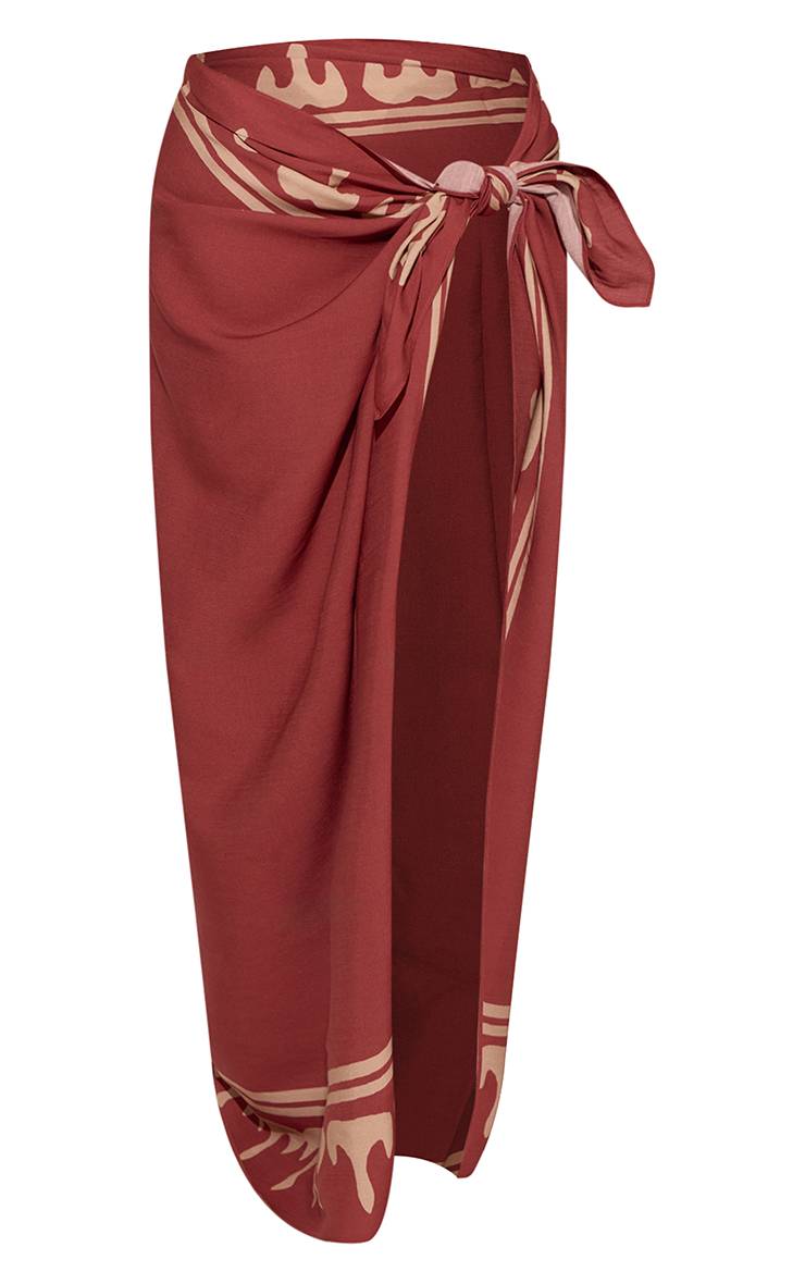 Rouge Paréo Maxi Imprimé Mosaïque Effet Lin