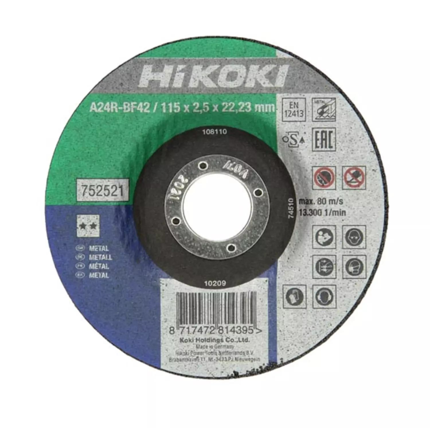 HiKOKI 752525 Kom model A24R doorslijpschijf - 230 x 22,23 x 3mm - metaal