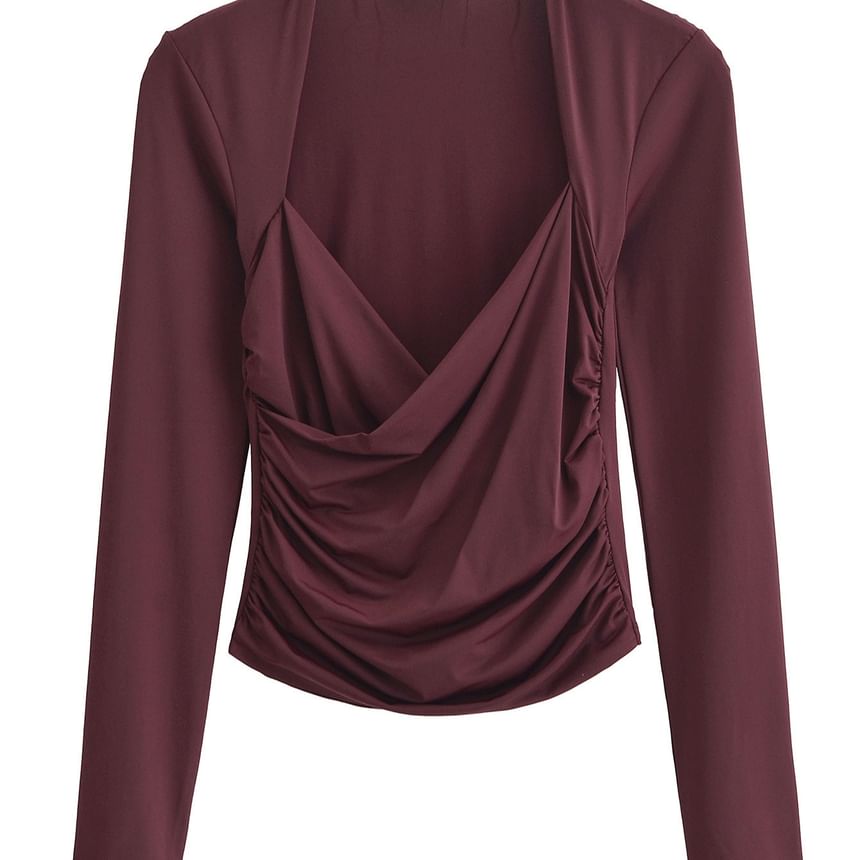 Avauntgardo - T-shirt met lange mouwen, V-hals en gerimpeld effect
