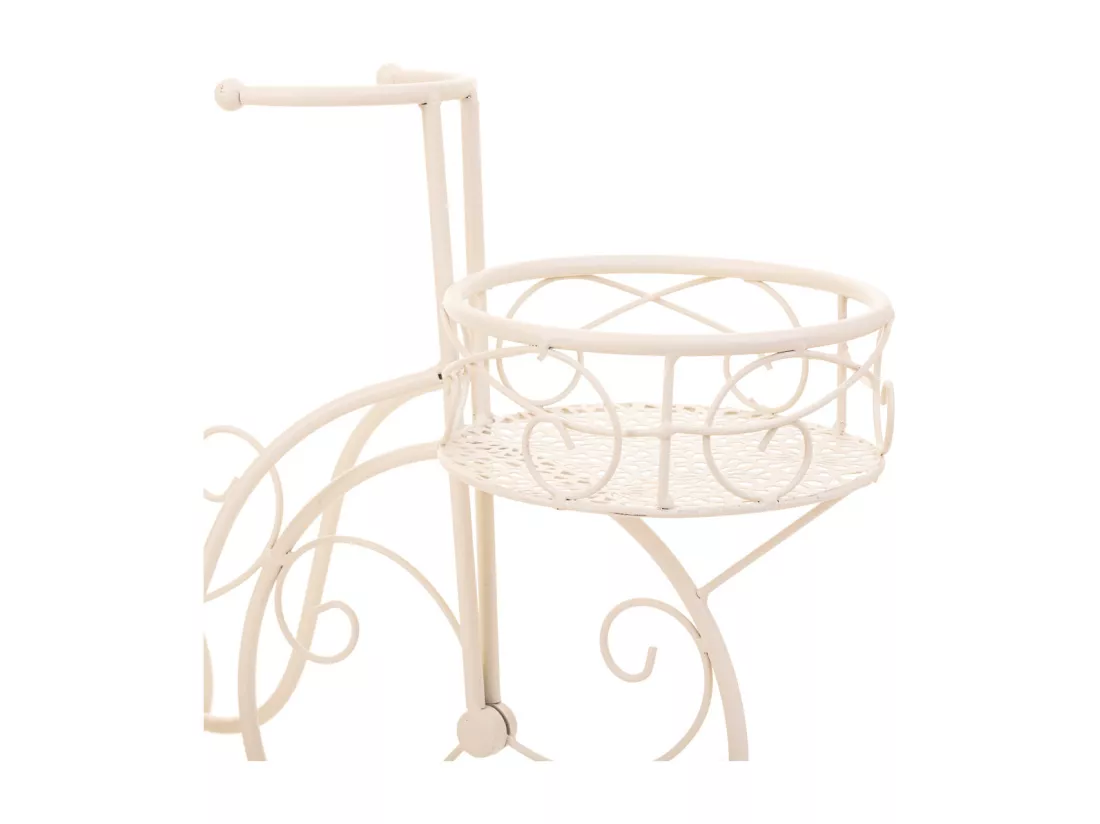 Vélo pour 2 pots de fleurs en fer forgé blanc 59x25x37h cm