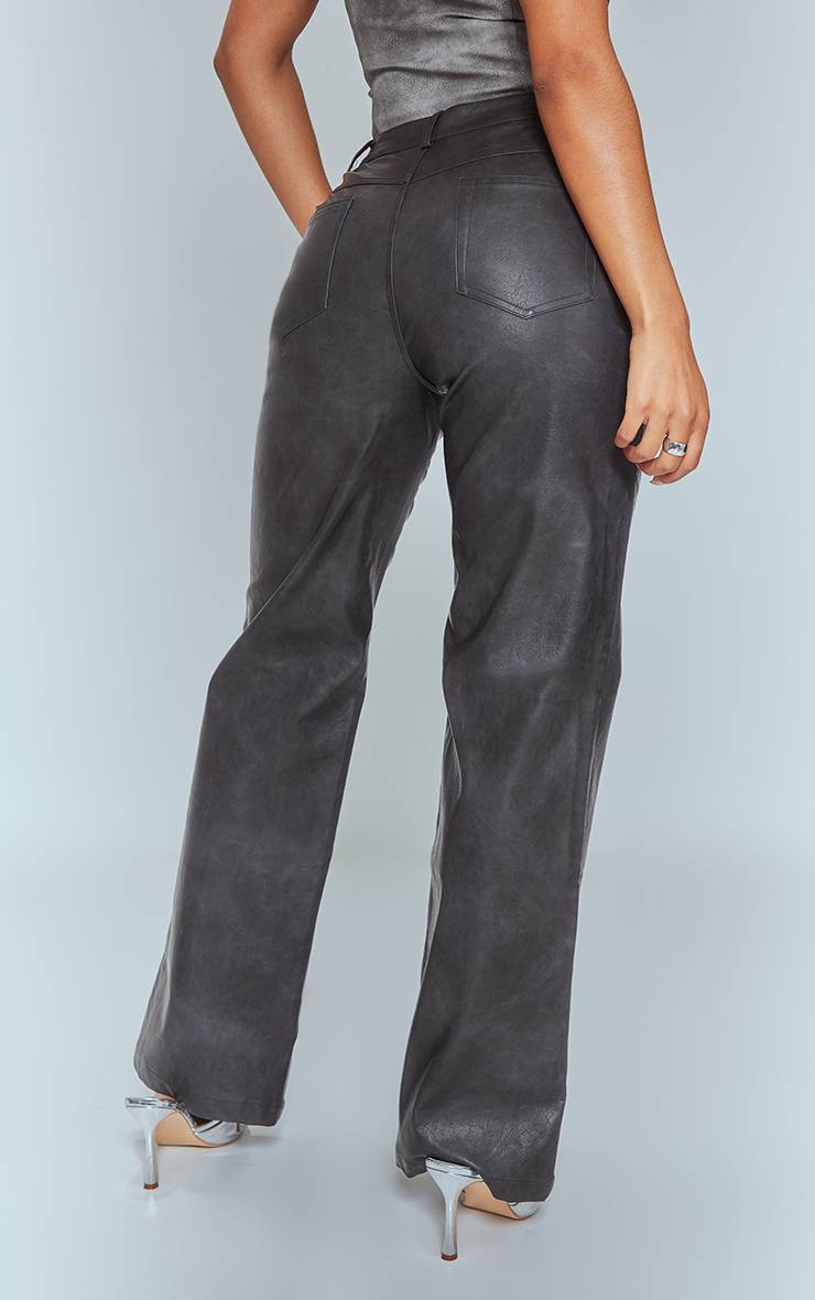 Noir Délavé Pantalon Droit En Synthétiquecuir Effet Délavé