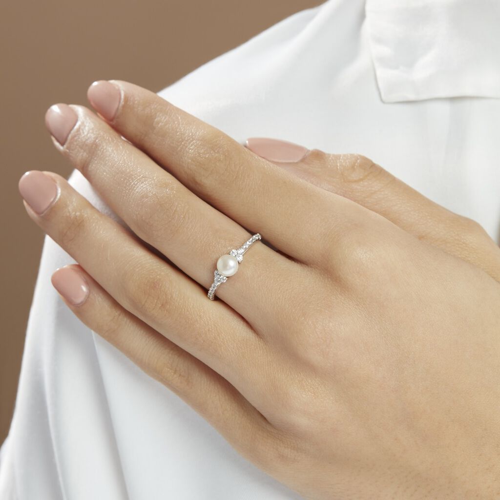 Bague Florenty Argent Blanc Perle De Culture Et Oxyde De Zirconium