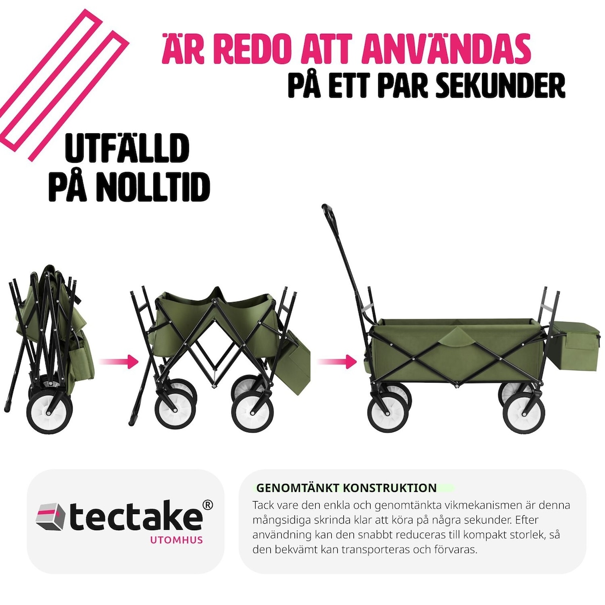 Sammenleggbar tralle med bæreveske, Lastekapasitet 80 kg - grønn