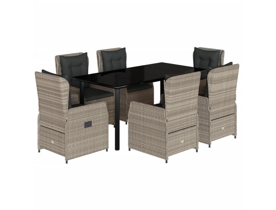 VIDAXL - Ensemble table et chaises Ensemble à manger de jardin et coussins 7 pcs gris clair rot...