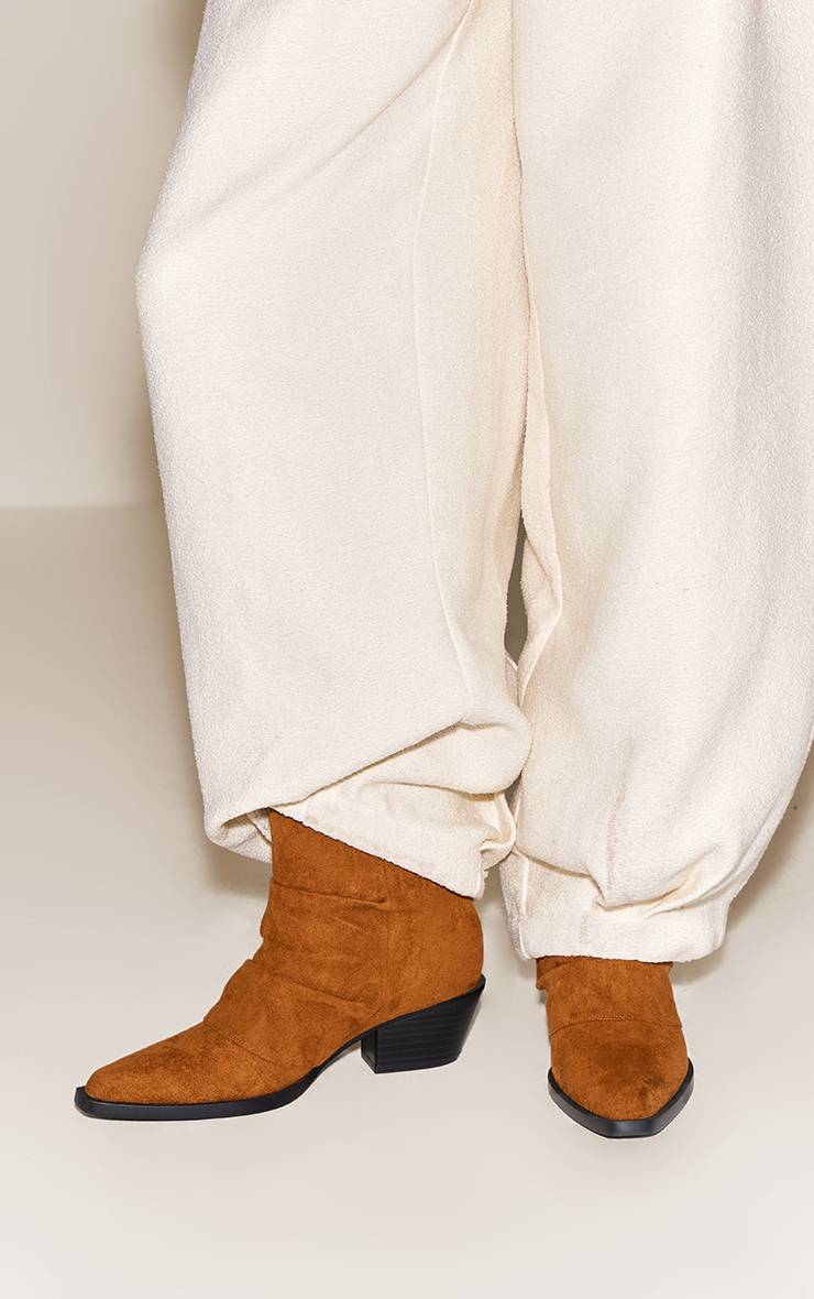 Marron Bottine Western Plissée En Daim