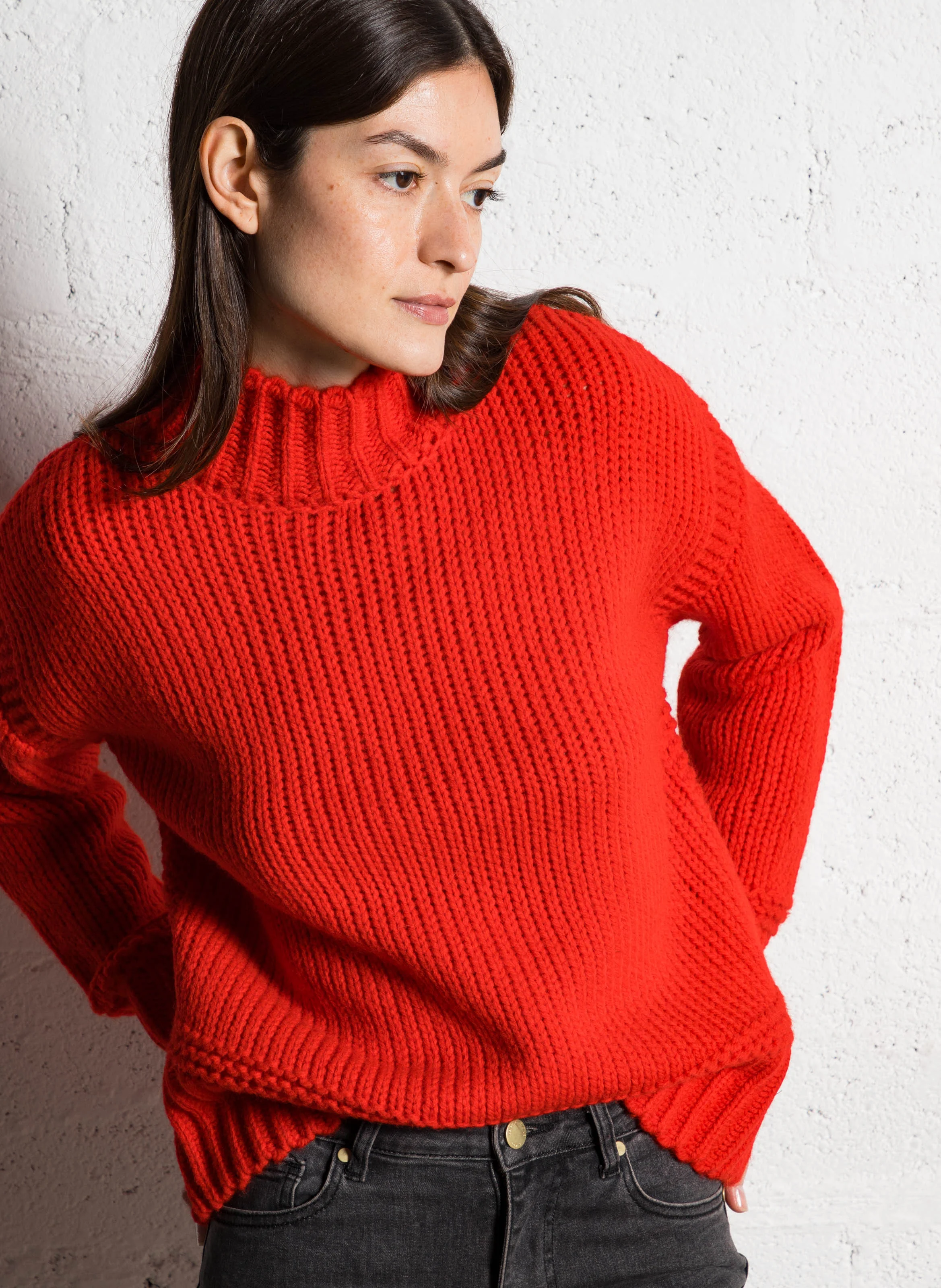 CASSIDY - Pull oversize col montant en laine mélangée | Rouge