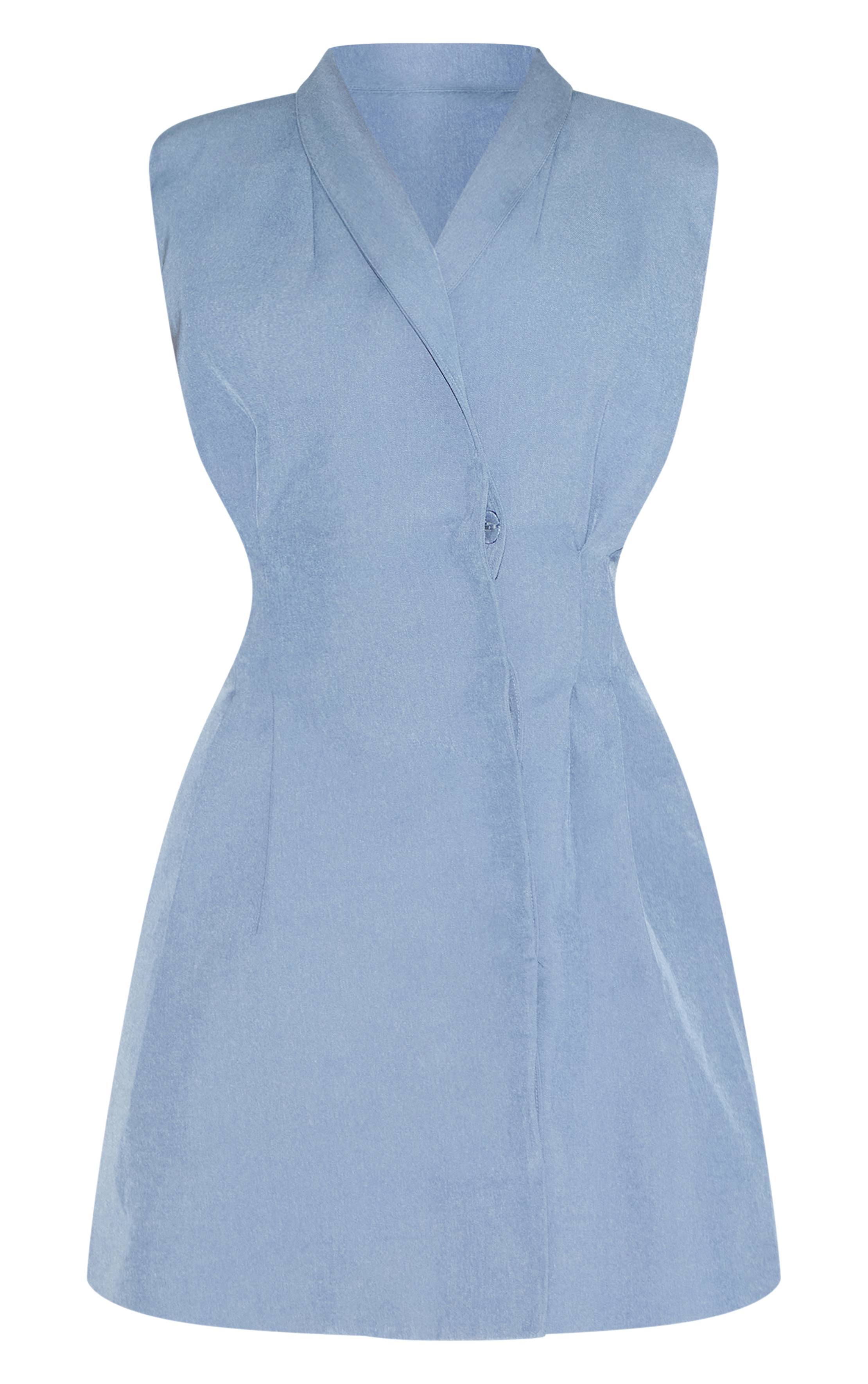 Bleu Ciel Robe Blazer Cintrée À La Taille Sans Manches Avec Croisillon Shape