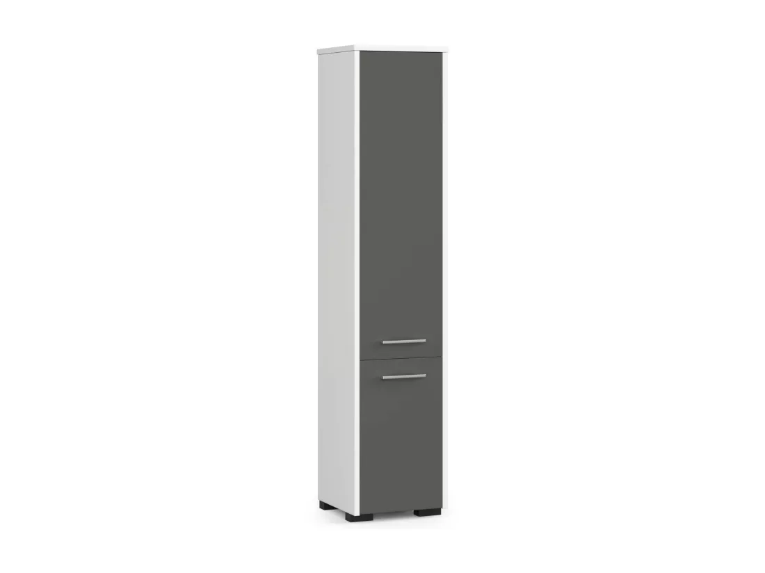 Colonne salle de bains AKORD FIN Blanche 30 cm 2 portes façade Gris Graphite 5 étagères 30x30x140 cm