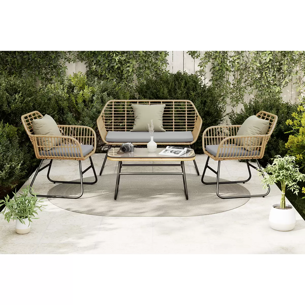 Beldano Loungegarnitur Bali 4-teilig anthrazit,grau,natur
