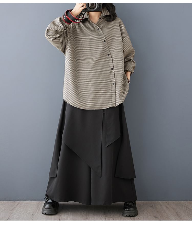 Taragon - Oversized overhemd met lange mouwen en asymmetrische ruit en knopen