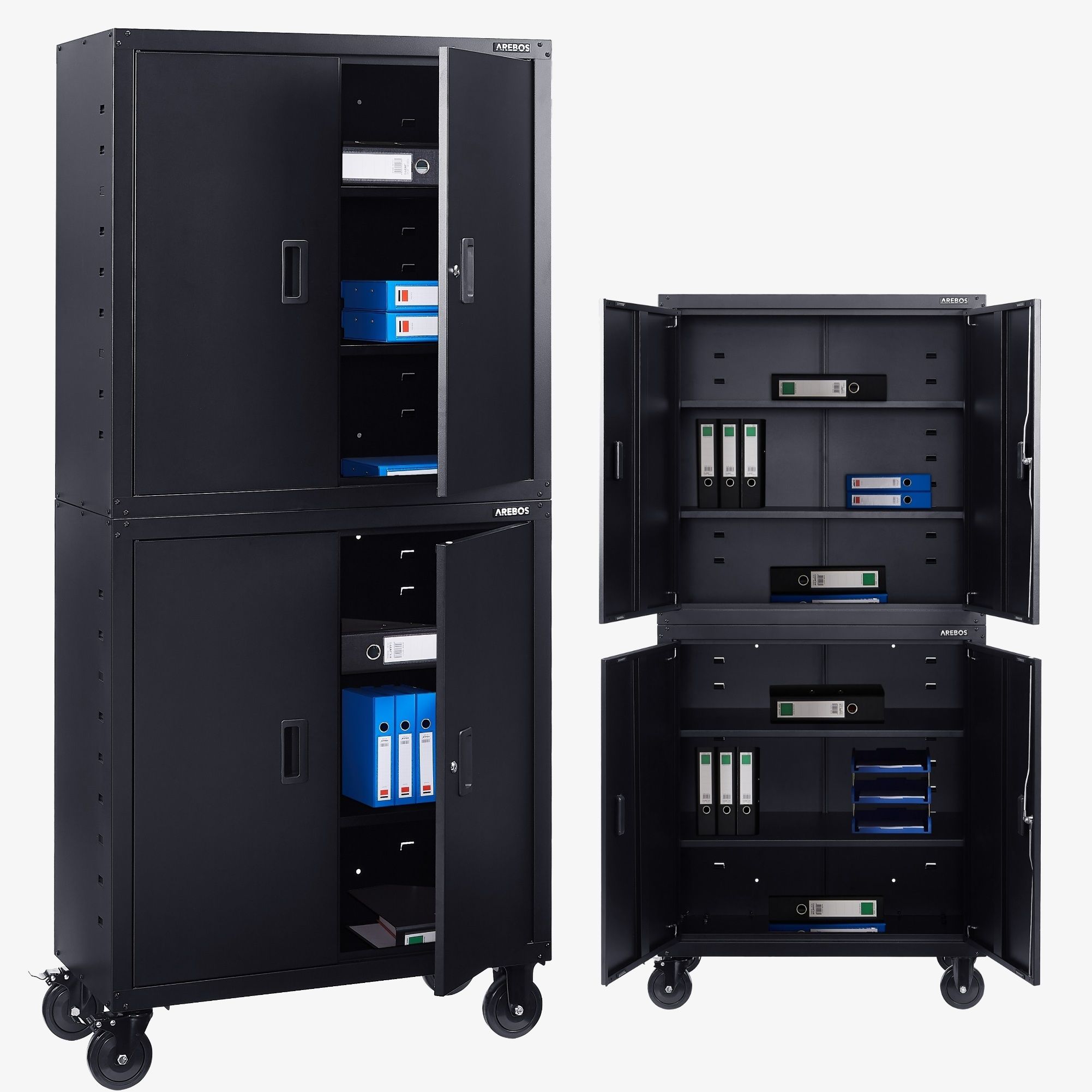Aktenschrank mit Rollen und 4 Einlegeböden 180cm