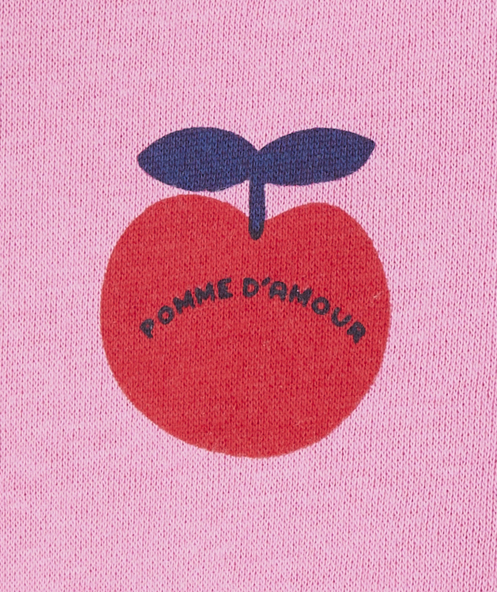 SWEAT BÉBÉ FILLE EN FIBRES RECYCLÉES ROSE AVEC IMPRIMÉ POMMES