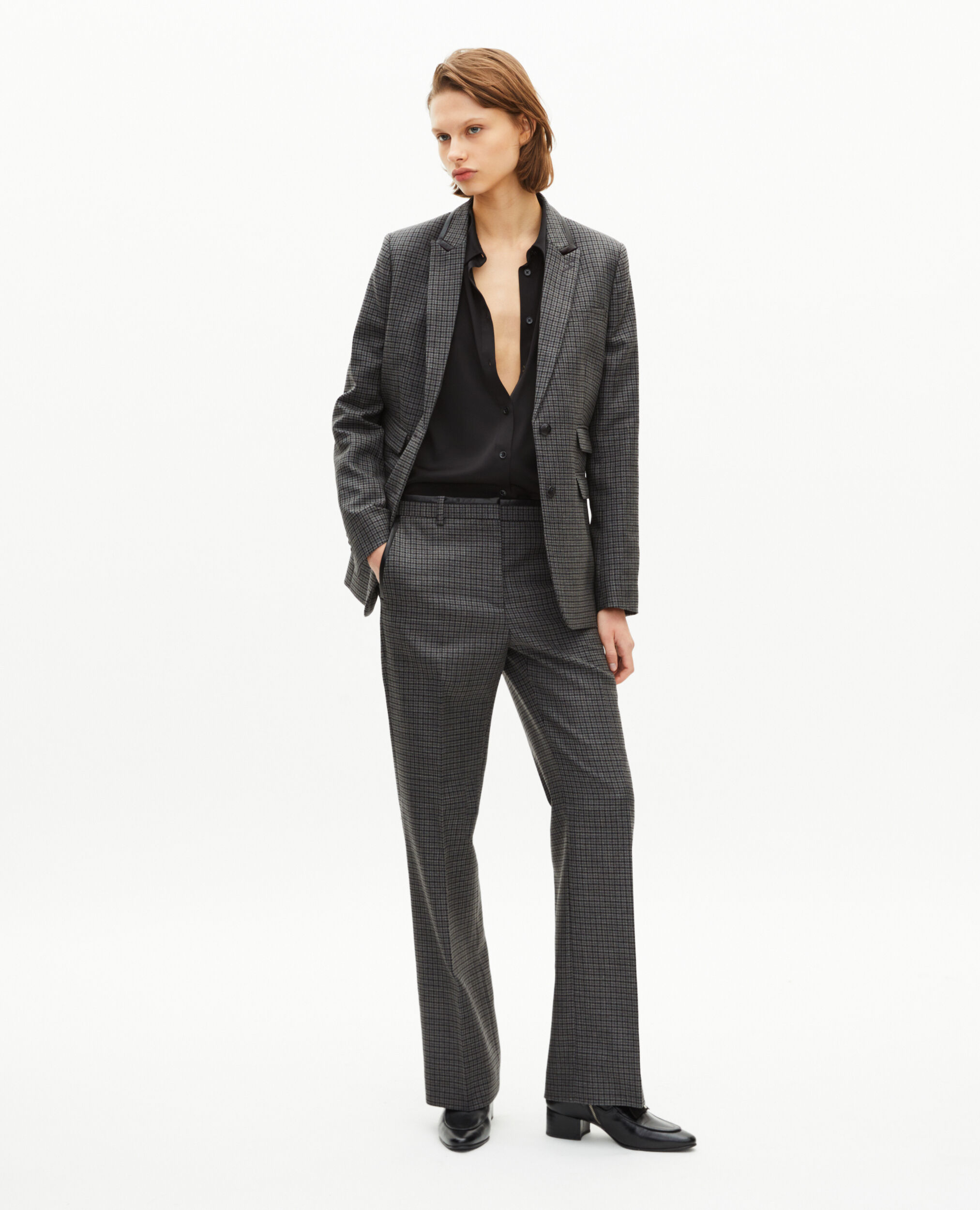 Veste tailleur en pied de puce noir et gris